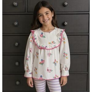 Hadas Ruffled Embroidered Cotton Girls Blouse 8 Years NWOT
